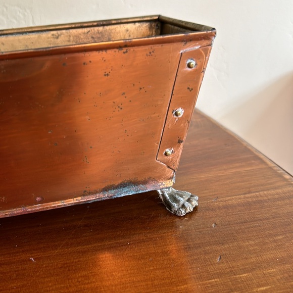 Antique Copper Brass Lion Head Handles PLANTER Trough Claw Feet 16”x 5 3/4” x 4” - Picture 4 of 10